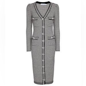 SELF-PORTRAIT Striped Cotton-Blend Cardigan - Black, Large